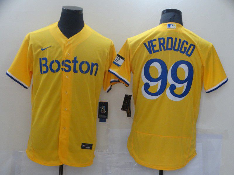 Men Boston Red Sox 99 Verdugo Yellow Elite 2021 Nike MLB Jerseys